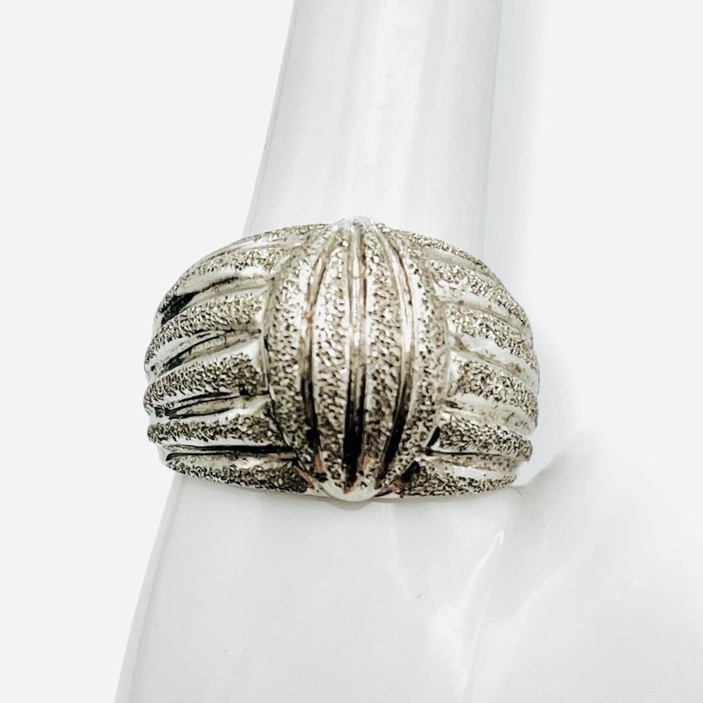 Modernist Dome Sterling Silver Ring 925 Textured Sz 8.5 Sandblasted 7.37g Ribbed